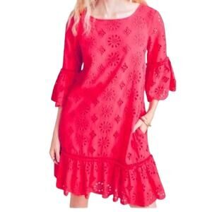 BY‎ ANTHROPOLOGIE DANI LACE EYELET PINK DROP WAIST DRESS SIZE 12